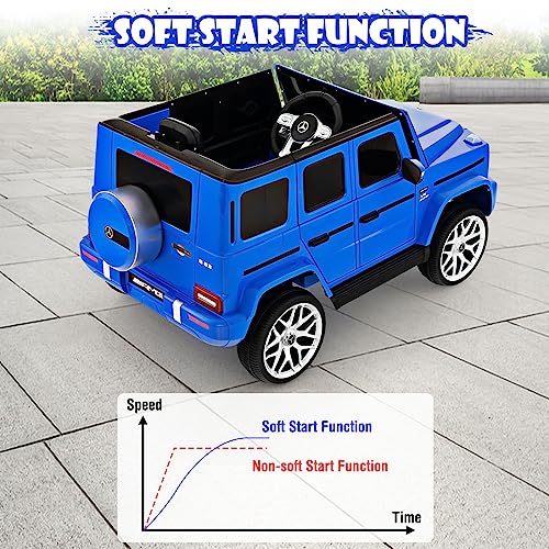 OLAKIDS 12V Kids Ride On Car, Licensed Mercedes Benz G63 Electric Vehicle with Remote Control, Double Open Doors, Music, Bluetooth, 2 Speeds, Wheels Suspension, Battery Powered Driving Toy (Navy)