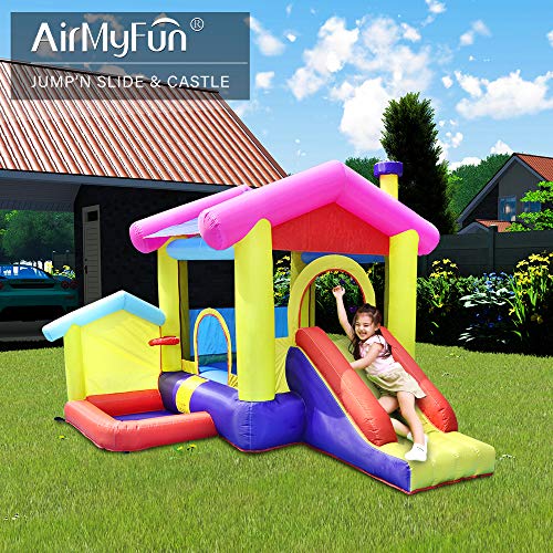 AirMyFun Inflatable Bounce House,Bouncy Castle with Air Blower,Play House with Ball Pit,Inflatable Kids Slide,Jumping Castle with Carry Bag