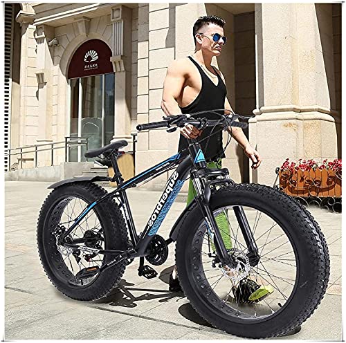 Visdron Mens Fat Tire Bike, 21 Speed Tolan Disc Brake/MTB Break Lever Bicycle, 26 Inch 4.0 Anti-Slip Fat Tire Bike, High-Tensile Aluminum Frame Suspension Fork Bicycle for Man Woman (Blue)