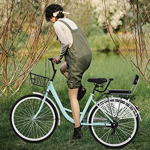 Beach Cruiser Bikes 26 inch Classic Retro Bicycles for Women Comfortable Commuter Bike for Leisure Picnics&Shopping,Road Bike,Women's Seaside Travel Bicycle with Baskets&Rear Racks (J)