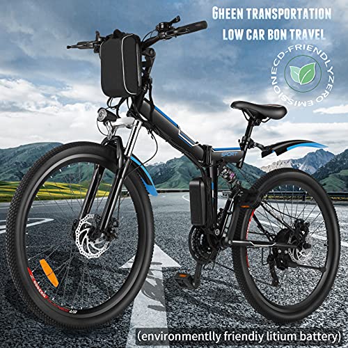 Angotrade 26 inch Electric Bike Folding Mountain E-Bike 21 Speed 36V 8A Lithium Battery Electric Bicycle for Adult (Black)