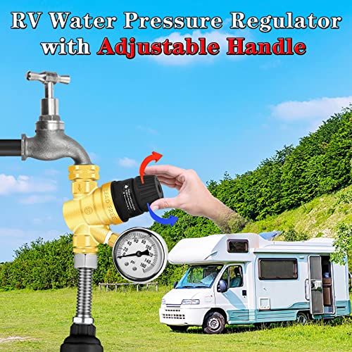 Boltigen Adjustable RV Water Pressure Regulator, RV Water Pressure Regulator with Adjustable Handle, RV Water Pressure Regulator with Gauge, for RV, Camper, Travel Trailer's Water Pressure Adjust