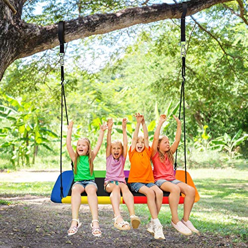 Costzon 700lb Giant 60'' Platform Saucer Tree Swing Set for Kids and Adult, Wear- Resistant Indoor/Outdoor Rectangle Swing w/ Durable Steel Frame and 2 Hanging Straps for Porch, Backyard (Rainbow)