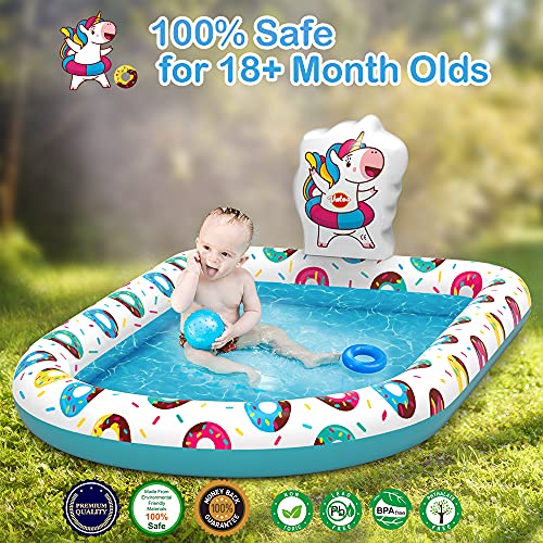 VATOS Inflatable Sprinkler Pool for Kids - 3 in 1 Unicorn Splash Pad for Kids | 67" x 45" Baby Toddler Wading Pool Summer Kiddie Pool | Outdoor Water Toys Play Mat for Boys Girls 2 3 4 5 + Years Old