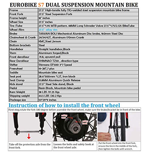 Eurobike S7 Full Suspension Mountain Bike 21 Speed Adult Bike 27.5 Inch 32 Spoke Wheel Mountain Bicycle Blackorange