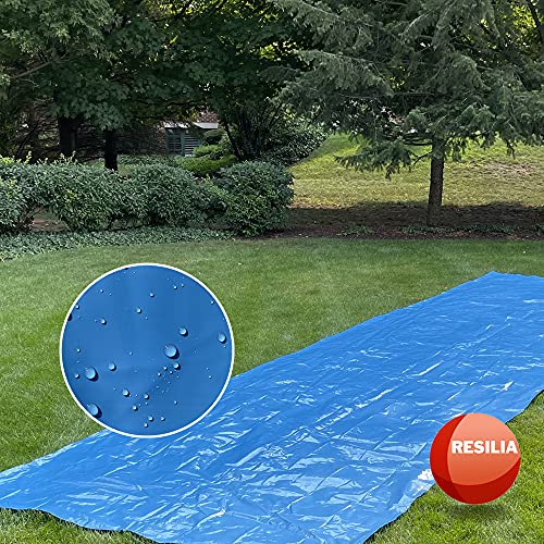 RESILIA - Super Slip Lawn Water Slide Extreme, 150 Feet Long x 12 Feet Wide, for Adults and Teens, Powder Blue with Hold Steady Stakes