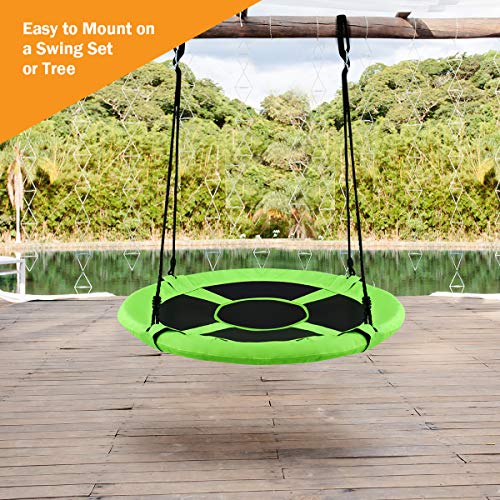 Costzon 40" Waterproof Saucer Tree Swing Set, Outdoor Round Swing - Adjustable Hanging Ropes, Safe and Sturdy Swing for Children, for Park Backyard (Green)