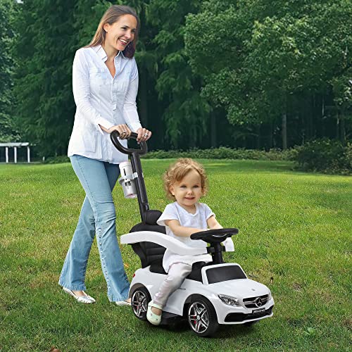 TOBBI Push Cars for Toddlers,3 in 1 Mercedes Benz Kid Ride on Toy Stroller Sliding Walking Car with Handle, Safety Bar, Cup Holder, Horn, Music, Under Seat Storage for Boys & Girls, White