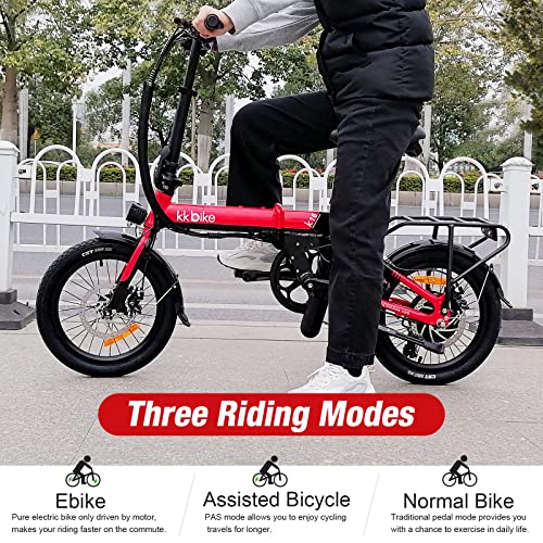 Folding Electric Bike for Adults 16 Inch Electric Bicycle for Women Lightweight Commuter E-Bike City Ebike for Teens 36V 8Ah Removable Battery (16 inch, Red)