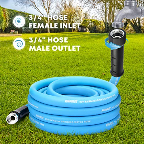 Kohree 50FT RV Water Hose with Storage Bag, 5/8" Drinking Water Hose with Abrasion-Resistant Cover and Ergonomic Grip Aluminum Fittings, Leak Free, No Kink, Heavy Duty, Flexible for Camper Garden