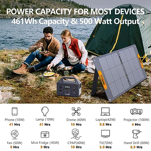 ALLWEI 500W Solar Generator with 100W Solar Panel, 461Wh Portable Power Station with PD60W USB-C, 2 AC Outlet, Solar Power Battery Generator for Outdoor Camping CPAP Home Backup Emergency Power Outage