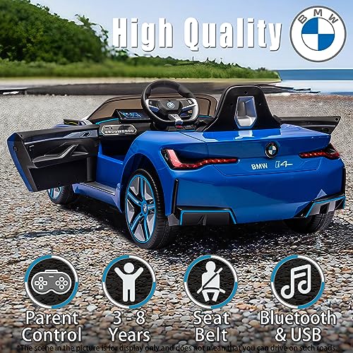 12V Kids Ride on Car Kids Electric Vehicle Toy, Battery Powered Toy Electric Car w/Remote Control, MP3, Bluetooth, LED Light, Ride On Toy w/3 Speeds and Suspension System, Blue