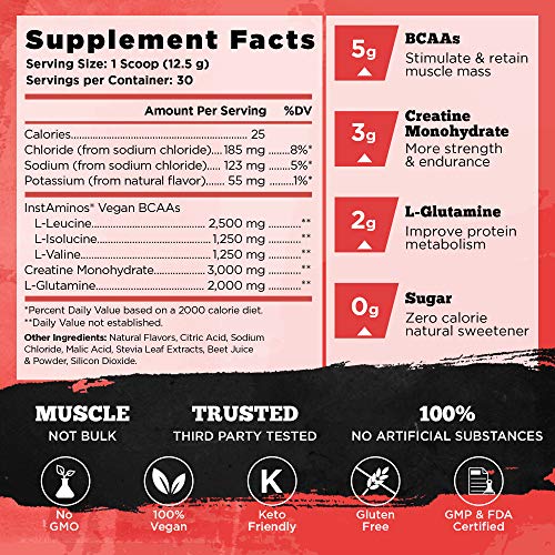 Old School Vintage Build – Naturally Flavored BCAA, Creatine, Glutamine, Post-Workout, Lean Muscle Building Recovery Powder, Electrolytes, Fresh Berries, 100% Vegan, Non-GMO, Artificial Sweetener Free
