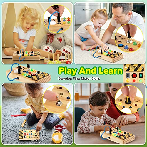 wakeInsa Toddler Montessori Busy Board,Montessori Toy,Baby Sensory Board,Preschool Learning Activities,Light Switch Toy,Travel Toy,Wooden Toy for Toddler Activity,Christmas & Birthday Gift for Toddler
