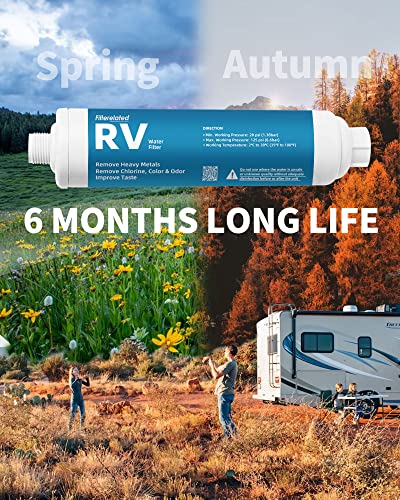 RV Water Filter with Hose Protector,Inline Water Filter,Remove Odors,Chlorine,Heavy Metal Ions from Water,for RVs,Campers,Travel Trailers,Boats(2Packs）