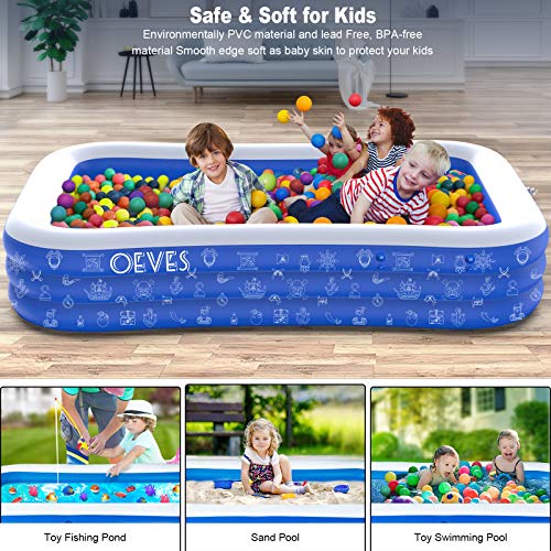 Inflatable Swimming Pool for Kids and Adults, Full-Sized Family Kiddie Blow up Swim Pools with Canopy Portable Backyard Summer Water Party Outdoor, Indoor, Garden, Lounge, Outside, Ages 3+ Toddlers