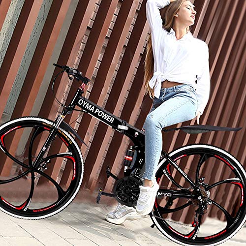 TOUNTLETS Folding Mountain Bikes, 26 inch 21 Speed Adult Folding Bicycle with Dual Disc Brakes & Full Suspension, Non-Slip Bicycles Road Bike MTB Mountain Bicycle for Men/Women Cycling