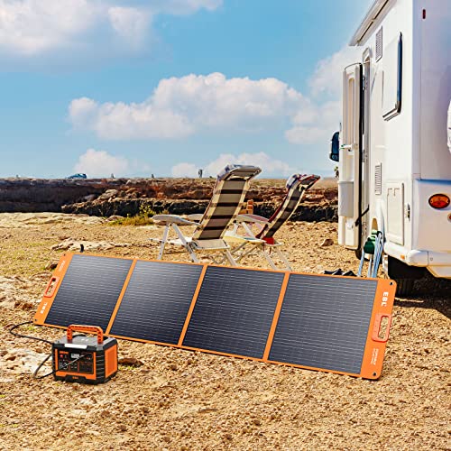 EBL 200W Portable Solar Panel for Power Station, Waterproof IP65 Foldable Solar Panel with MC-4 Anderson Output Connector for RV, Camping, Blackout
