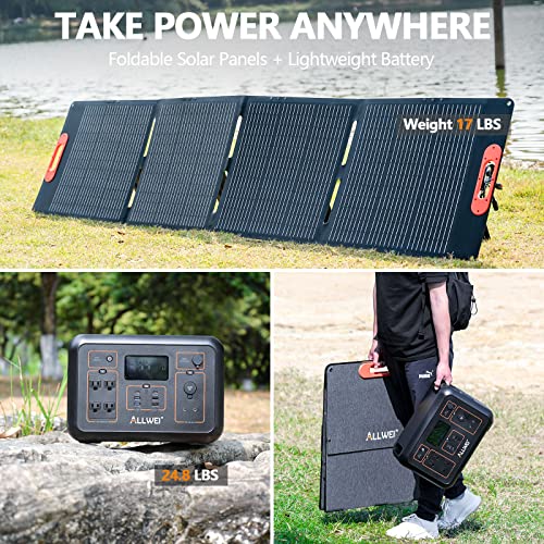 ALLWEI Solar Generator 1200W(Peak 2400W) with 1 * 200W Solar Panel, 1132Wh Portable Power Station, 4* AC Outlet, 6* PD60W USB Outlet, Solar Power Generator for RV/Van Camping Trip Emergency Home Use