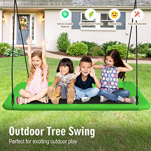 Costzon 700lb Giant 60'' Platform Saucer Tree Swing Set for Kids and Adult, Wear- Resistant Indoor/Outdoor Rectangle Swing w/ Durable Steel Frame and 2 Hanging Straps for Porch, Backyard (Green)