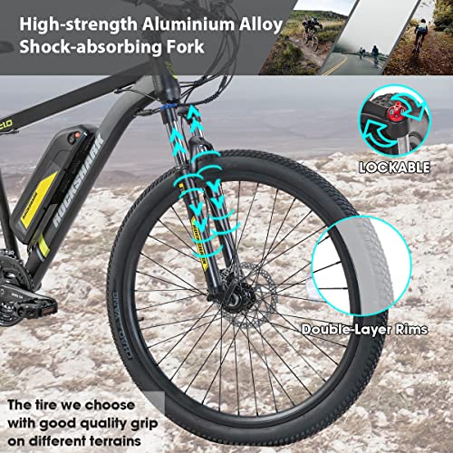 Hiland Rockshark Electric Bike Electric Mountain Bike Aluminum E-Bike 27.5 inch 350W 21MPH Adults Ebike Shimano 21 Speed Disc Brake Suspension Fork with 36V 10.4Ah Removable Battery Grey