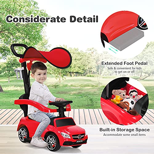 HONEY JOY Ride On Push Car, Foot to Floor Ride On Sliding Car w/Canopy & Handle, Cup Holder, Horn, Under Seat Storage, Licensed Mercedes Benz Push Cars for Toddlers 1-3, Gift for Kids Boys Girls(Red)