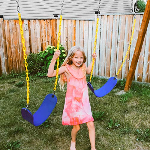 2 Pack Swings Seats Heavy Duty with 70.8" Chain Plastic Coated, Playground Swing Set Accessories Replacement with Snap Hooks and Hanging Strap(Blue)