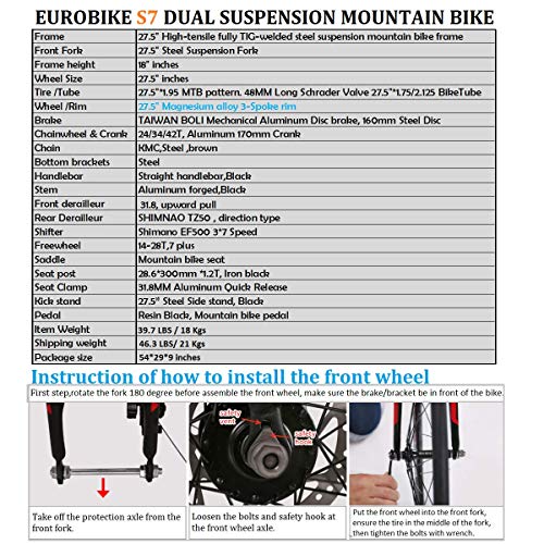 Eurobike S7 Full Suspension Mountain Bike 21 Speed Adult Bike 27.5 Inch 3 Spoke Wheel Mountain Bicycle Blackorange