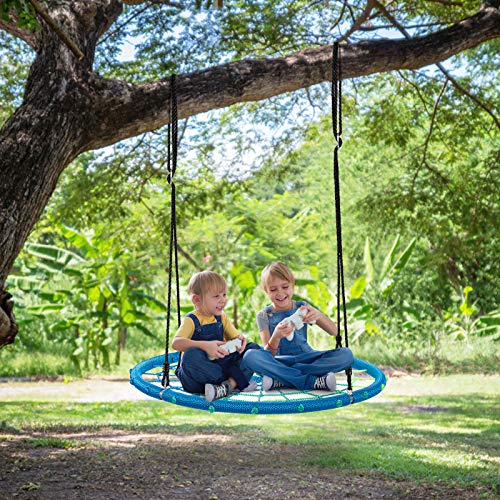 Costzon 40'' Spider Web Colorful Tree Swing Net Swing, 700 Lbs Kids Net Spider Web Round Swing with 40’’- 63’’ Hanging Ropes for Tree, Swing Set, Backyard, Playground, Indoor & Outdoor (Blue)