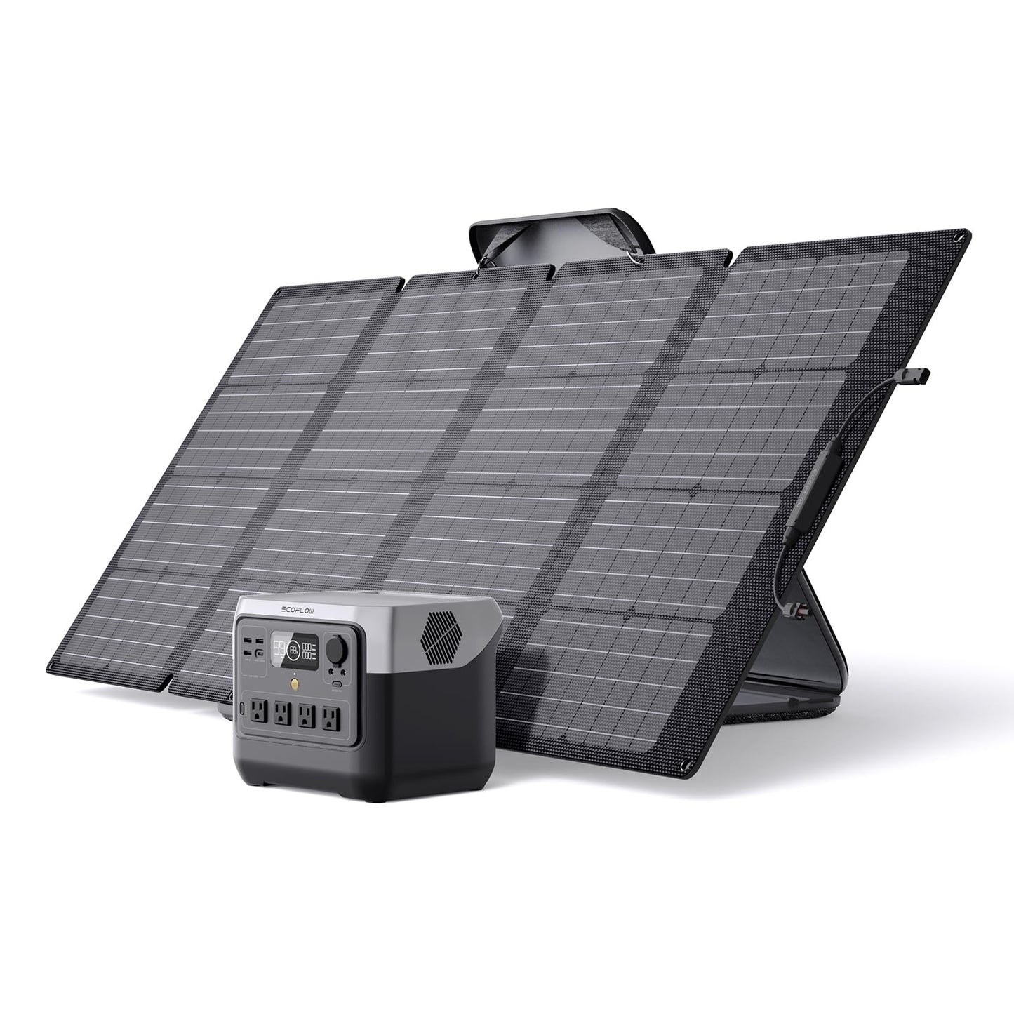 EF ECOFLOW Solar Generator RIVER 2 Pro 768Wh Portable Power Station & 160W Portable Solar Panel LiFePO4 Battery 70 Min Fully Charged, 4×AC, For Camping, RV, Home Backup