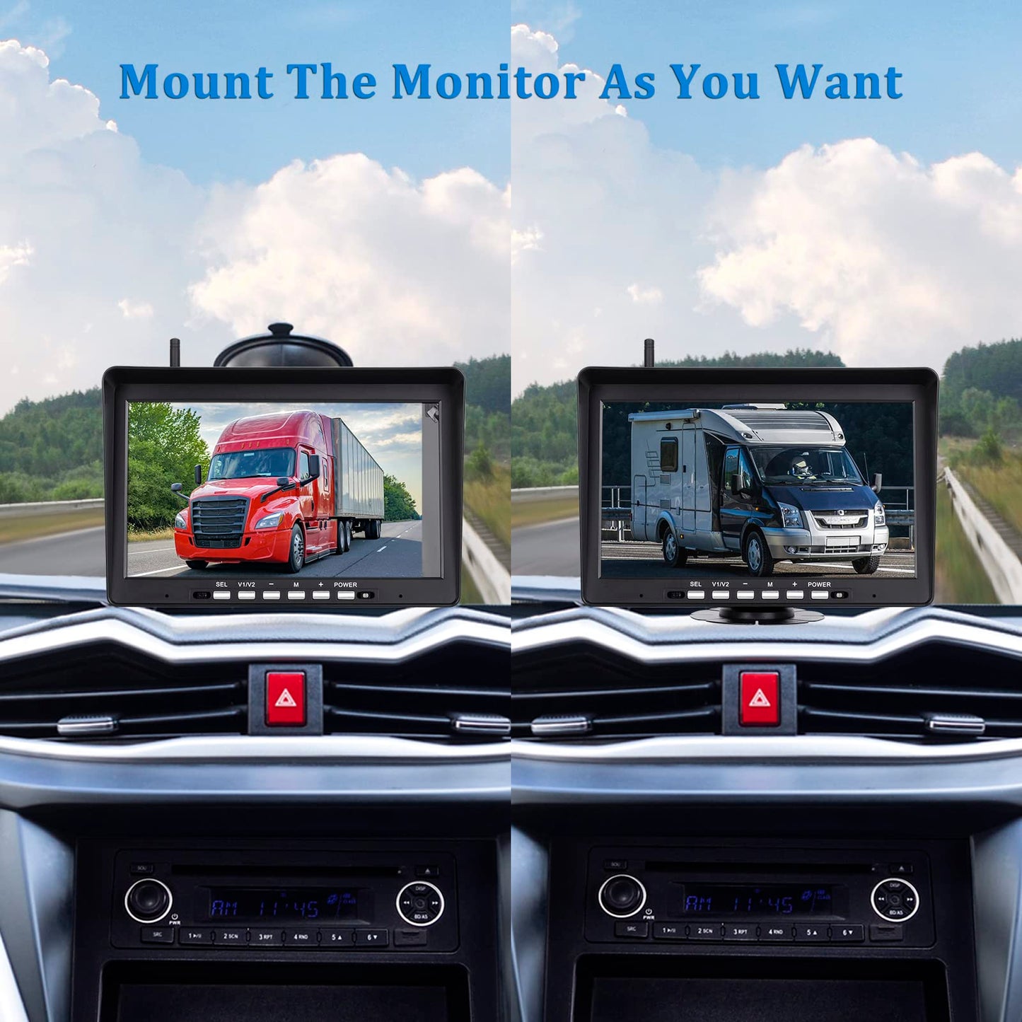 WOOCARTY 10.1" Wireless RV Backup Camera System, 1080P DVR Recording Monitor, Night Vision IP68 Waterproof Rear Side Cameras for Truck/Trailer/Camper, 32GB SD Card, Compatible with Furrion Mount