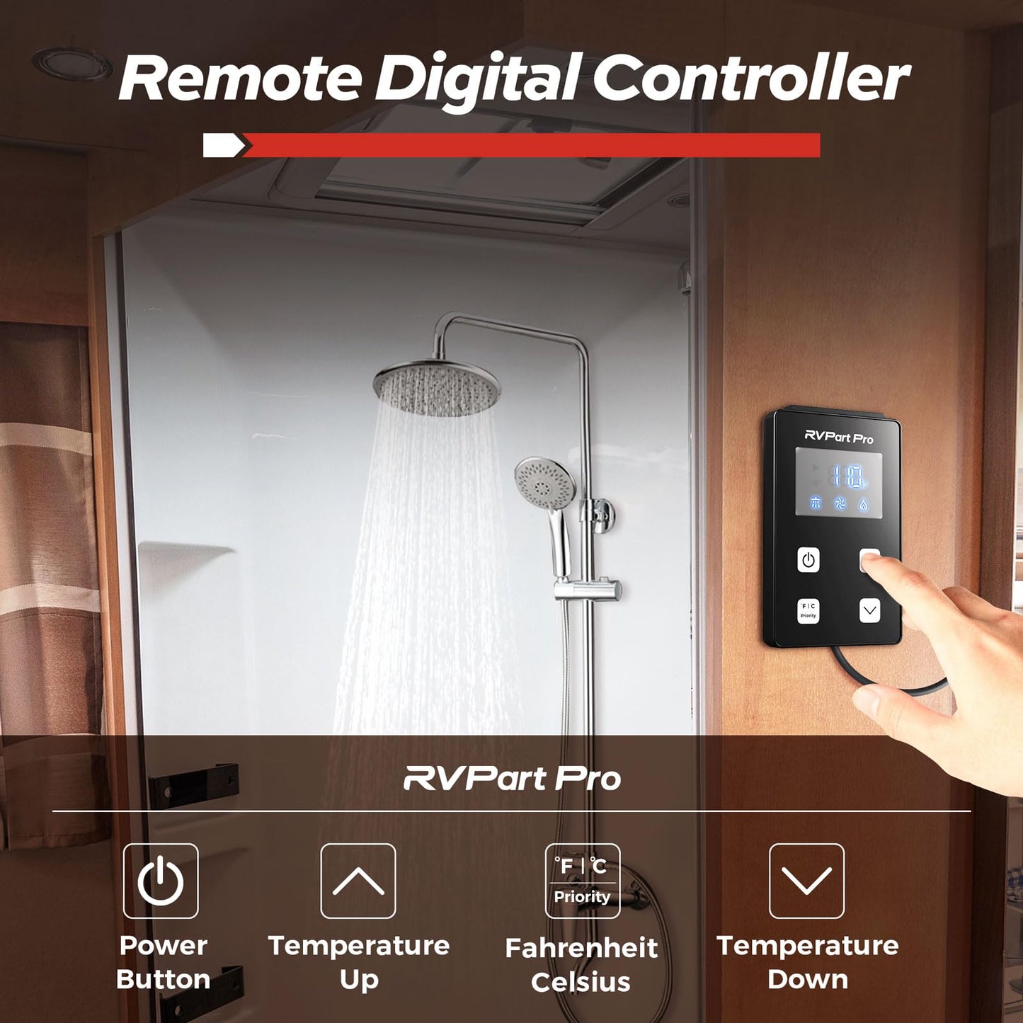 RVPart Pro RV Tankless Water Heater - 42,000 BTU with 2.2 GPM of Hot Water - White Door and Remote Controller Included -Endless Hot water for Summer Comfort Performance