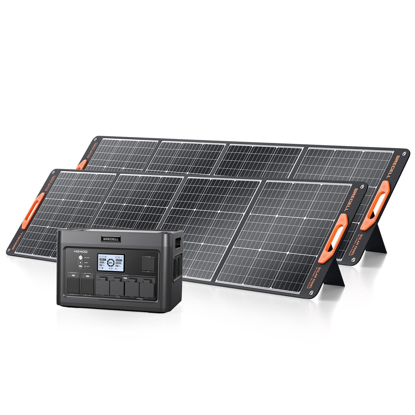 2400W Solar Generator with 2*200W Flexible Solar Panel, GRECELL 1843Wh Portable Power Station w/ 2400W(4800W Peak)4 AC Outlets, Fast Charging Emergency Power Backup Battery UPS for Home Outage RV/Van