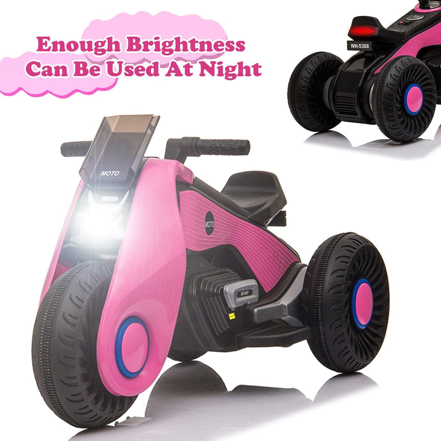 BELANITAS Kids Motorcycle Ride On, 3 Wheel Electric for Over Years Old, Double Drive Toddler with Music Player and Light, Motor Boys & Girls to on, Pink, Pink(motorcycle)