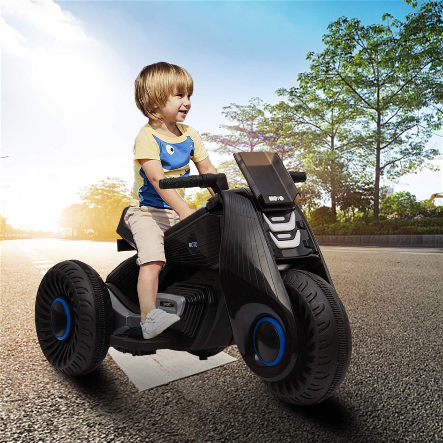 AceX Kids Motorcycle, Kids Ride on Motorbike Toys 3 Wheels Electric Motorcycle - V6 Battery-Powered Dual-Drive Riding Toy w Music Horn & Headlights for Boys and Girls 2-8 Years Old (Black)